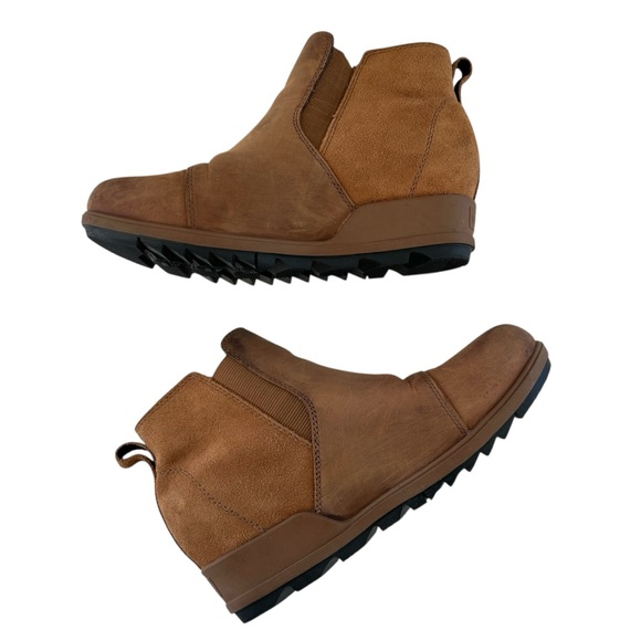 SOREL Evie II Chelsea Waterproof Brown-Tan Leather + Suede Ankle Boots 9 - Picture 7 of 12